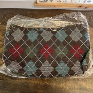 Thirty-One Argyle Brown, Red, Green, & Blue  Patterned Bag
